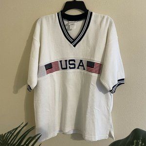 Vintage M/M II “USA” V-neck Jersey Style Shirt Sz L/XL Made in USA